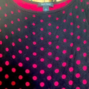 WHITE HOUSE BLACK MARKET Black & Maroon Polka Dot 3/4 Sleeve Sweater - XS